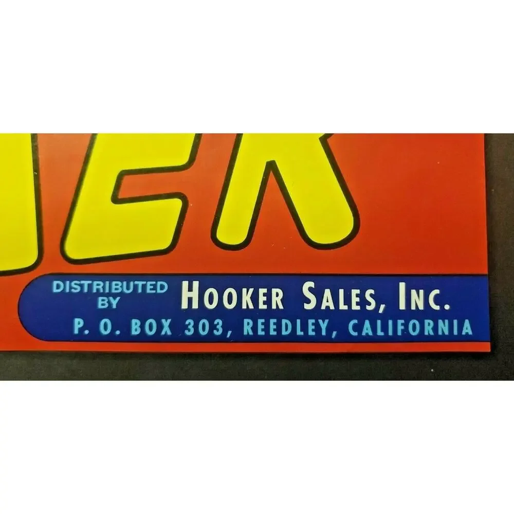 Vintage Theron Hooker Brand Crate Label Hooker Sales Reedley California NOS WS8D